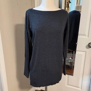 Charcoal Gray Boat Neck Tunic Knot Top /Sweater